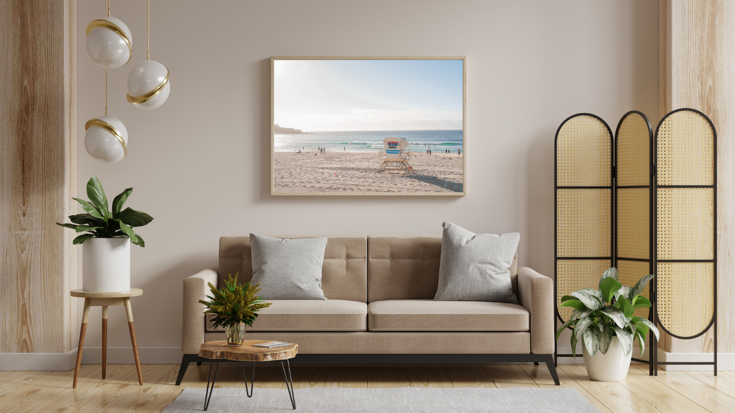 On Watch — Bondi Beach lifeguard tower fine art print, Sydney photography by Aqua Visions Photography. ocean and sky in the background